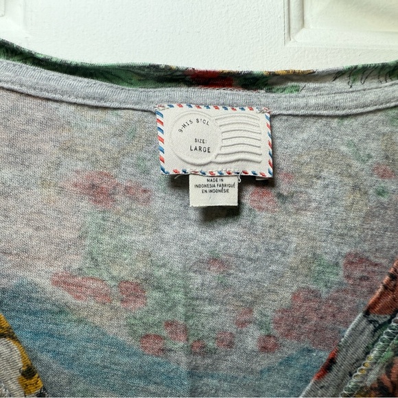 Anthropologie Postage Stamp Gray Floral V Neck Jersey T Shirt Large Bohemian - Picture 4 of 9